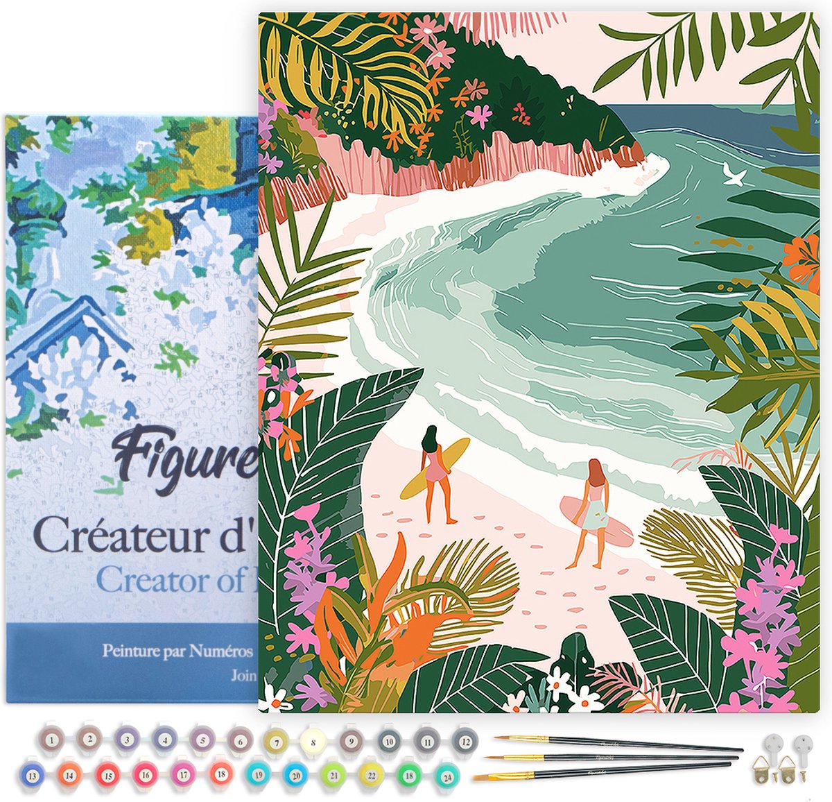 FiguredArt Schilderen op Nummer Volwassenen met lijst Tropische baai- Handwerk acrylverf Kit DIY Compleet - 40x50cm Canvas al ingelijst